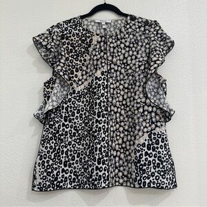 Derek Lam Animal Print Ruffle Sleeve Top